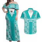 Custom South Africa Rugby Couples Matching Off Shoulder Maxi Dress and Hawaiian Shirt Go Champions Springboks - Teal Version