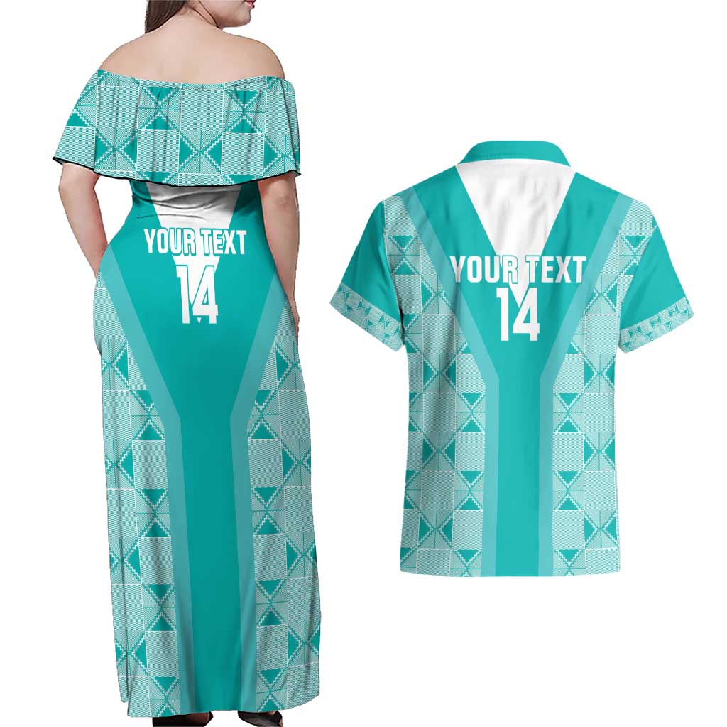 Custom South Africa Rugby Couples Matching Off Shoulder Maxi Dress and Hawaiian Shirt Go Champions Springboks - Teal Version