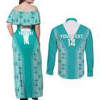 Custom South Africa Rugby Couples Matching Off Shoulder Maxi Dress and Long Sleeve Button Shirt Go Champions Springboks - Teal Version