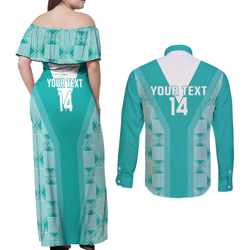 Custom South Africa Rugby Couples Matching Off Shoulder Maxi Dress and Long Sleeve Button Shirt Go Champions Springboks - Teal Version