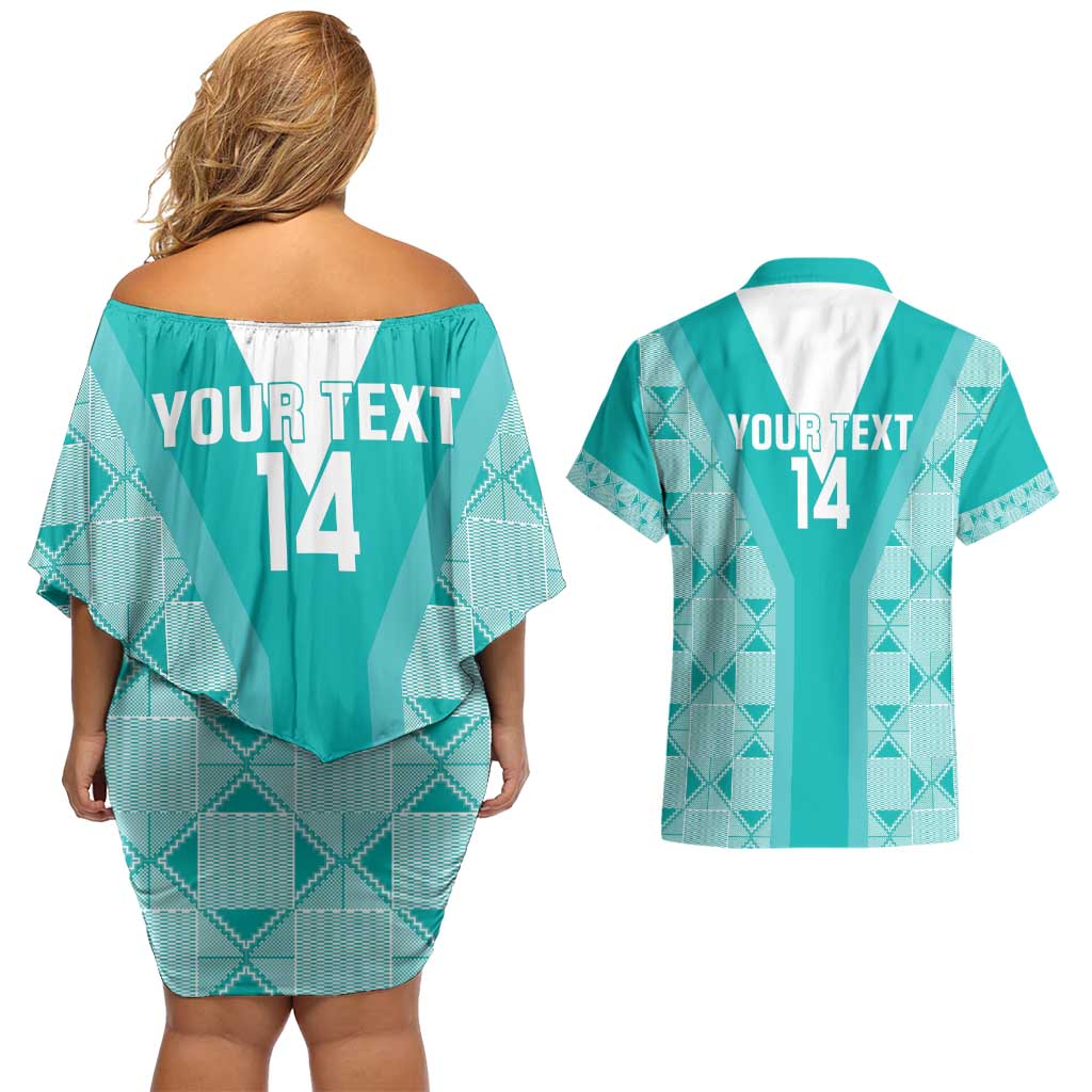 Custom South Africa Rugby Couples Matching Off Shoulder Short Dress and Hawaiian Shirt Go Champions Springboks - Teal Version