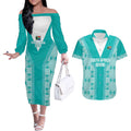 Custom South Africa Rugby Couples Matching Off The Shoulder Long Sleeve Dress and Hawaiian Shirt Go Champions Springboks - Teal Version