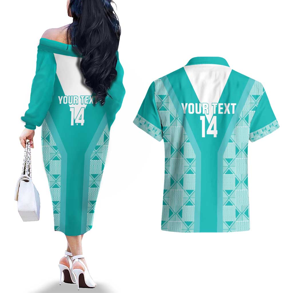 Custom South Africa Rugby Couples Matching Off The Shoulder Long Sleeve Dress and Hawaiian Shirt Go Champions Springboks - Teal Version