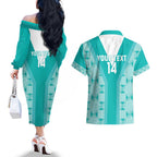 Custom South Africa Rugby Couples Matching Off The Shoulder Long Sleeve Dress and Hawaiian Shirt Go Champions Springboks - Teal Version
