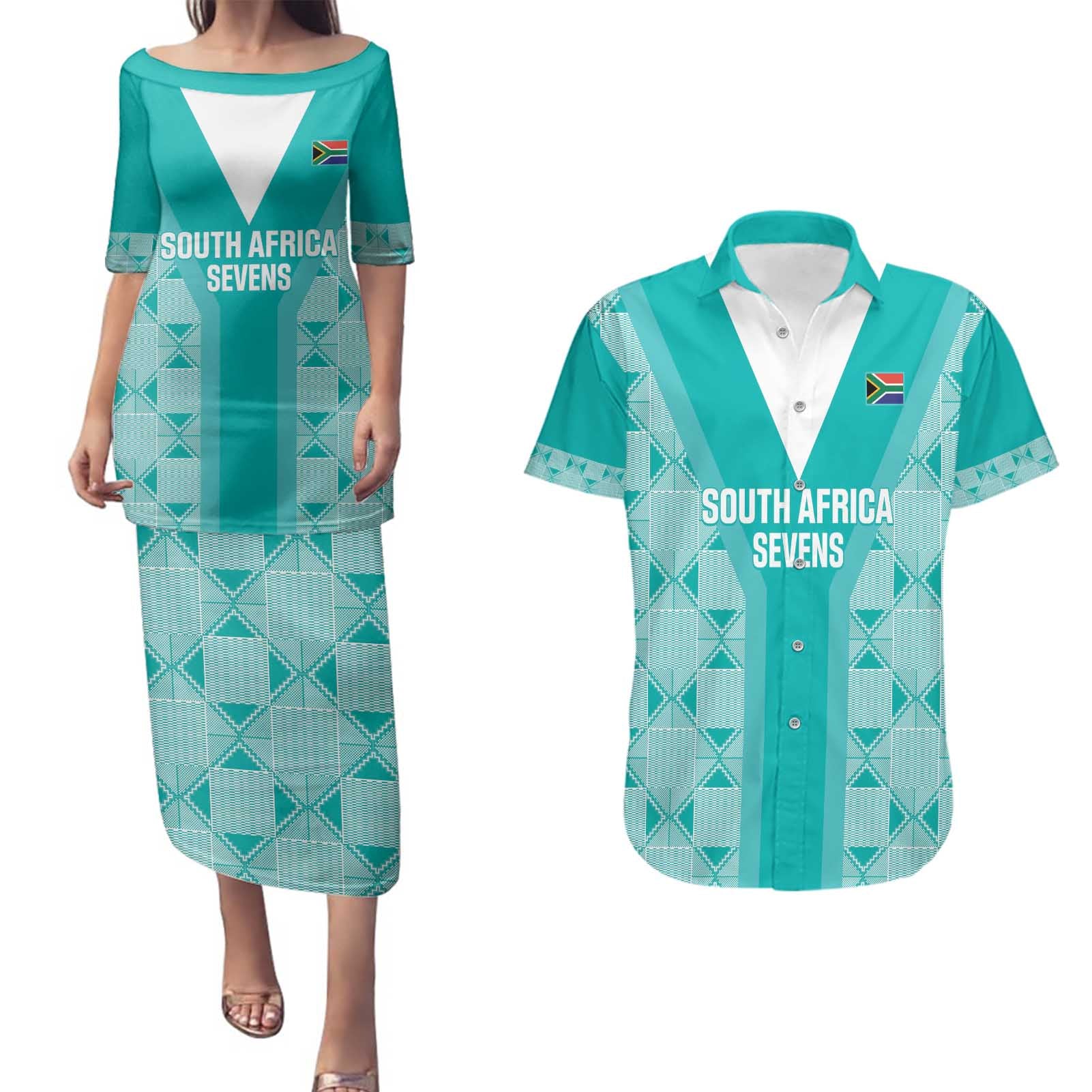 Custom South Africa Rugby Couples Matching Puletasi and Hawaiian Shirt Go Champions Springboks - Teal Version