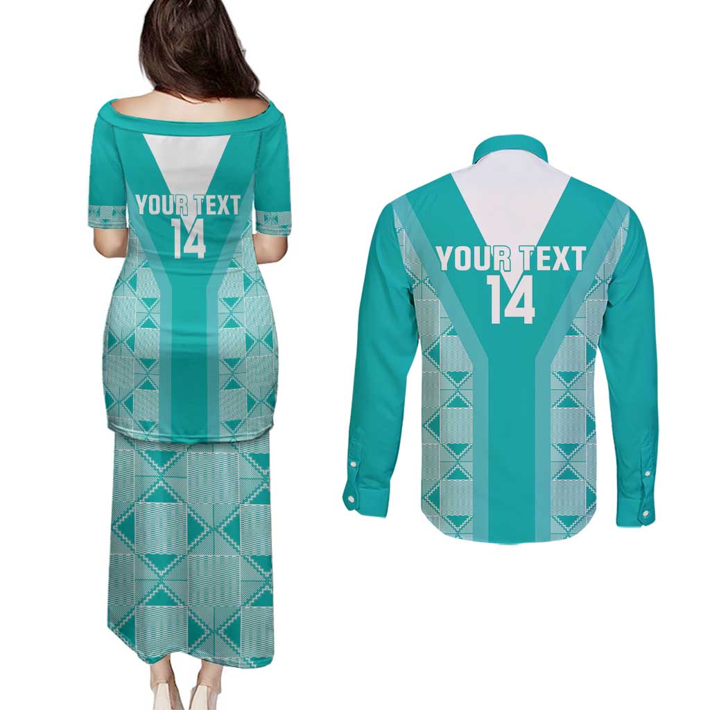 Custom South Africa Rugby Couples Matching Puletasi and Long Sleeve Button Shirt Go Champions Springboks - Teal Version