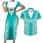 Custom South Africa Rugby Couples Matching Short Sleeve Bodycon Dress and Hawaiian Shirt Go Champions Springboks - Teal Version