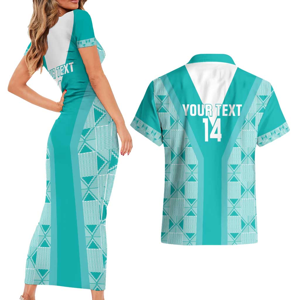 Custom South Africa Rugby Couples Matching Short Sleeve Bodycon Dress and Hawaiian Shirt Go Champions Springboks - Teal Version