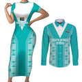 Custom South Africa Rugby Couples Matching Short Sleeve Bodycon Dress and Long Sleeve Button Shirt Go Champions Springboks - Teal Version