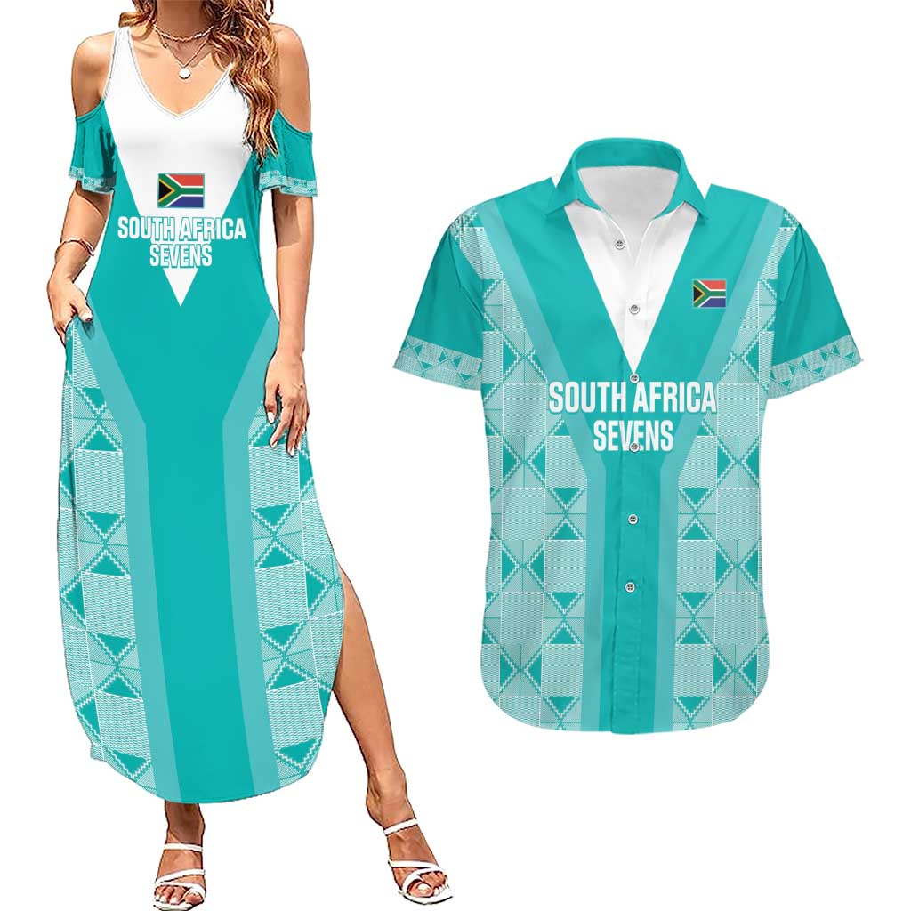 Custom South Africa Rugby Couples Matching Summer Maxi Dress and Hawaiian Shirt Go Champions Springboks - Teal Version