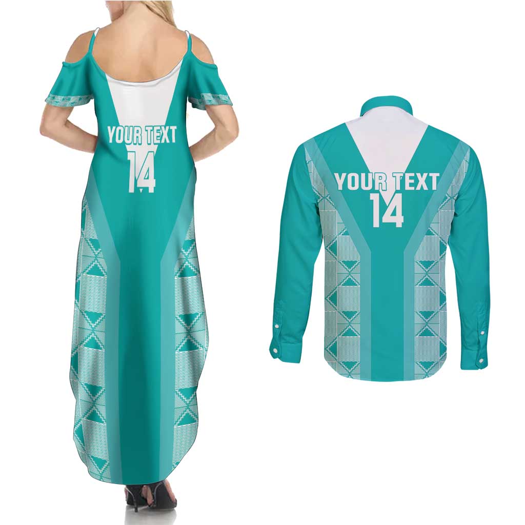 Custom South Africa Rugby Couples Matching Summer Maxi Dress and Long Sleeve Button Shirt Go Champions Springboks - Teal Version