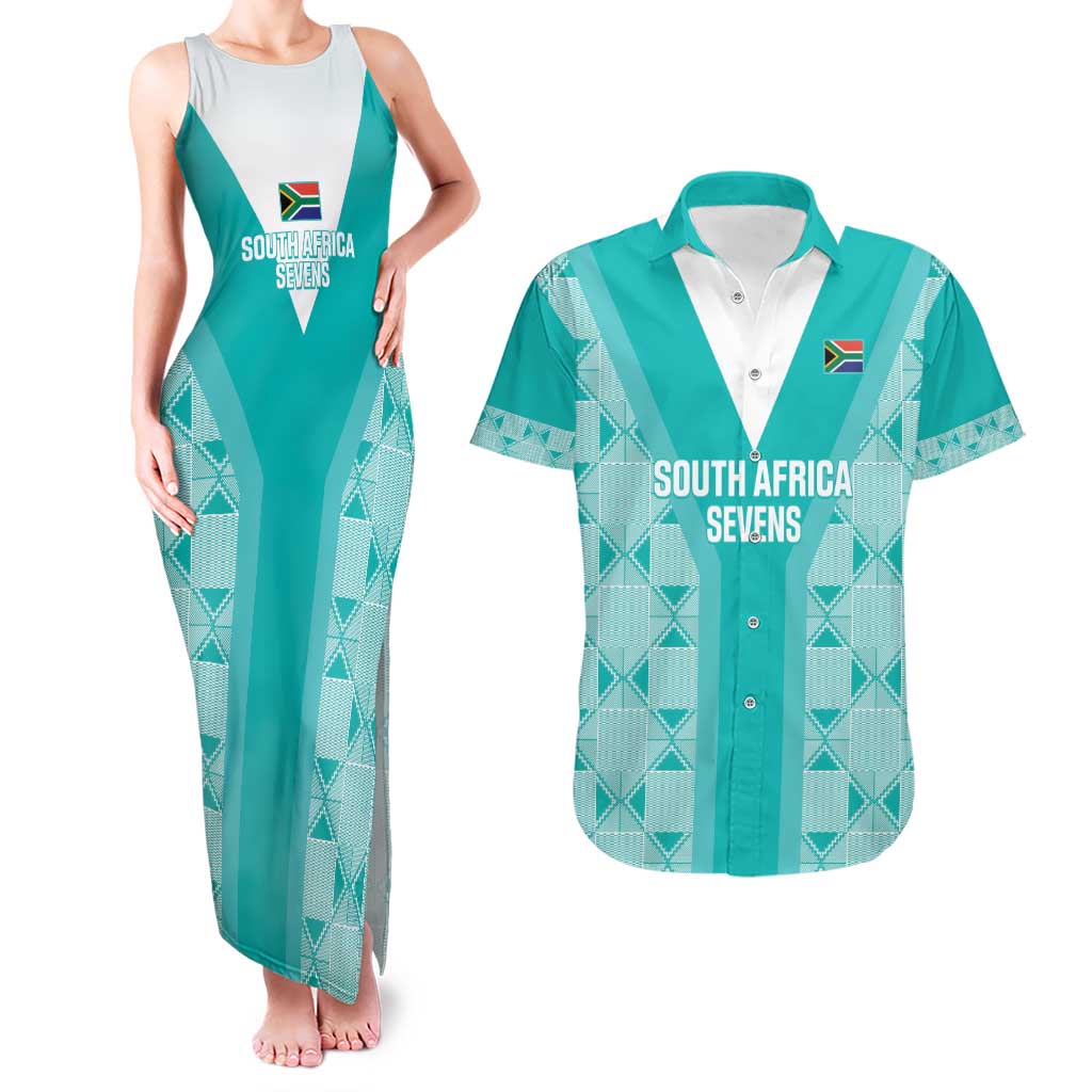 Custom South Africa Rugby Couples Matching Tank Maxi Dress and Hawaiian Shirt Go Champions Springboks - Teal Version