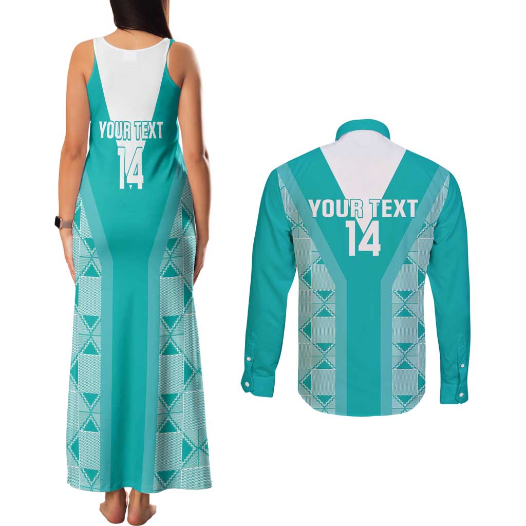 Custom South Africa Rugby Couples Matching Tank Maxi Dress and Long Sleeve Button Shirt Go Champions Springboks - Teal Version