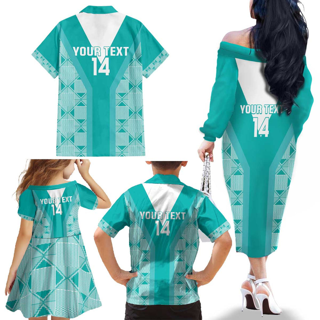 Custom South Africa Rugby Family Matching Off The Shoulder Long Sleeve Dress and Hawaiian Shirt Go Champions Springboks - Teal Version