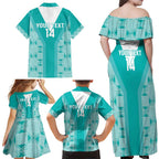 Custom South Africa Rugby Family Matching Off Shoulder Maxi Dress and Hawaiian Shirt Go Champions Springboks - Teal Version