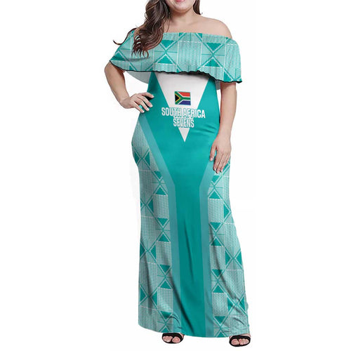 Custom South Africa Rugby Family Matching Off Shoulder Maxi Dress and Hawaiian Shirt Go Champions Springboks - Teal Version