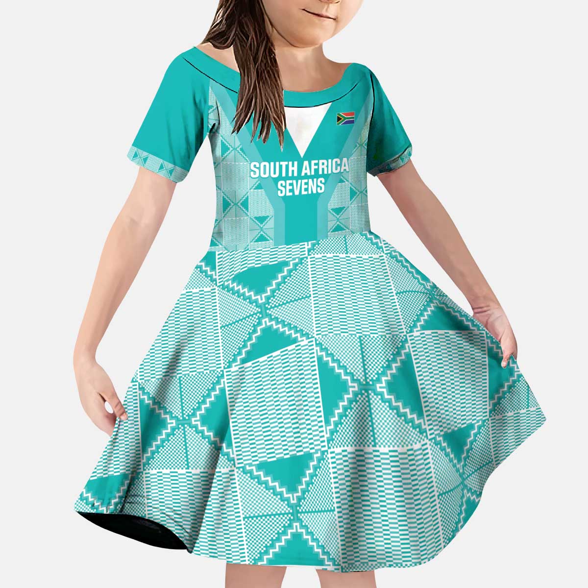 Custom South Africa Rugby Kid Short Sleeve Dress Go Champions Springboks - Teal Version