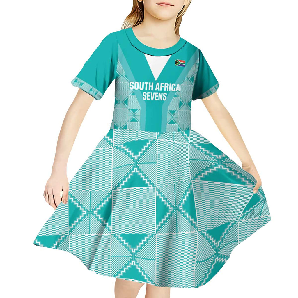 Custom South Africa Rugby Kid Short Sleeve Dress Go Champions Springboks - Teal Version