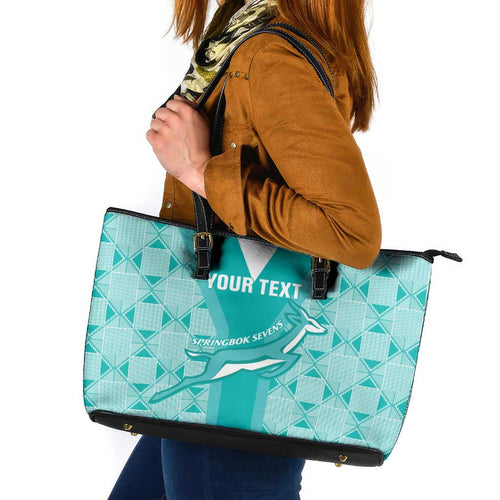 Custom South Africa Rugby Leather Tote Bag Go Champions Springboks - Teal Version