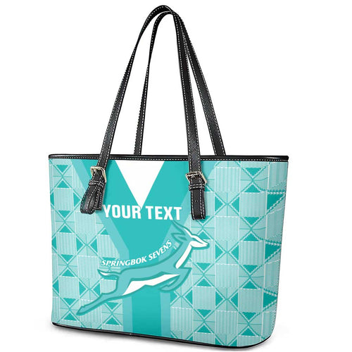 Custom South Africa Rugby Leather Tote Bag Go Champions Springboks - Teal Version