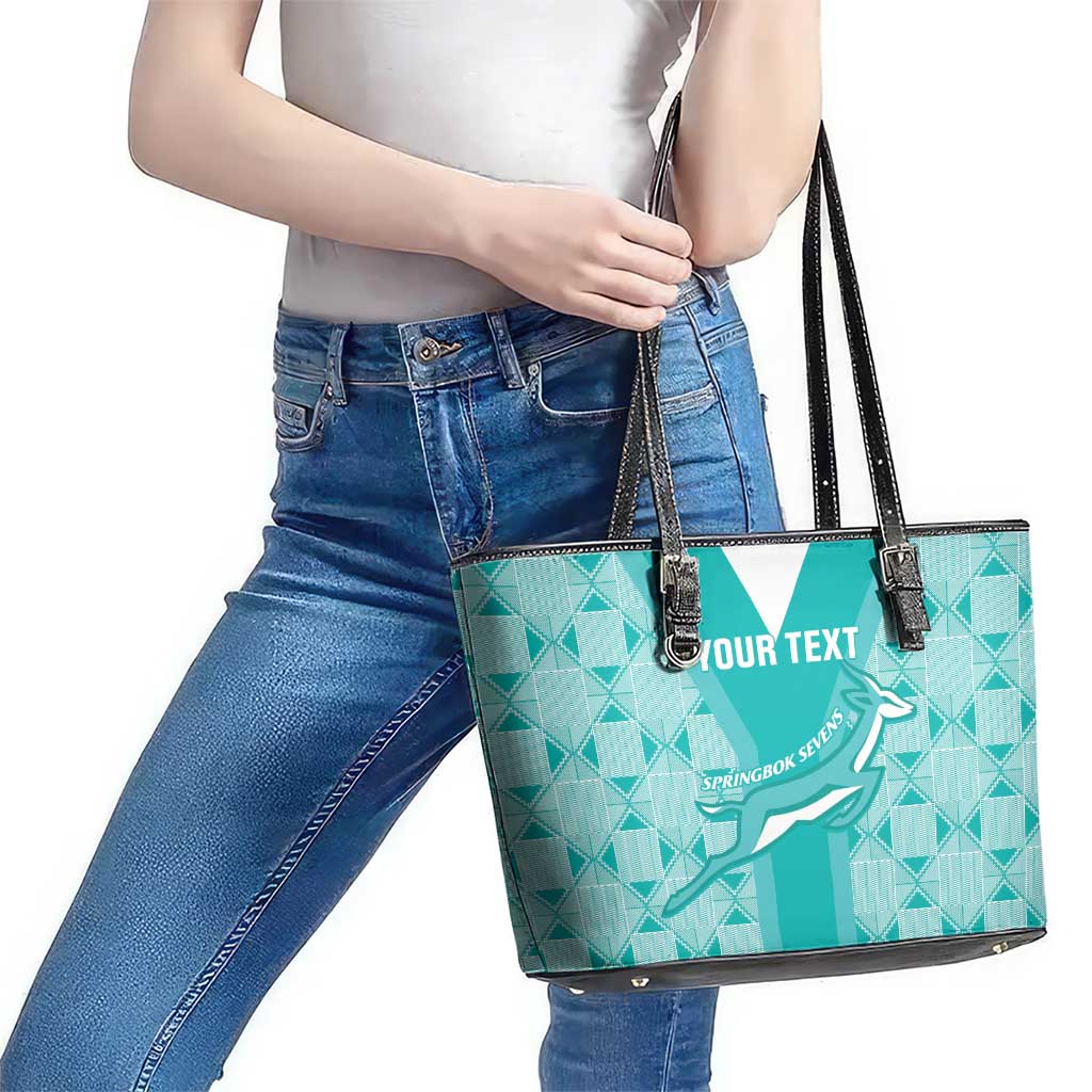 Custom South Africa Rugby Leather Tote Bag Go Champions Springboks - Teal Version