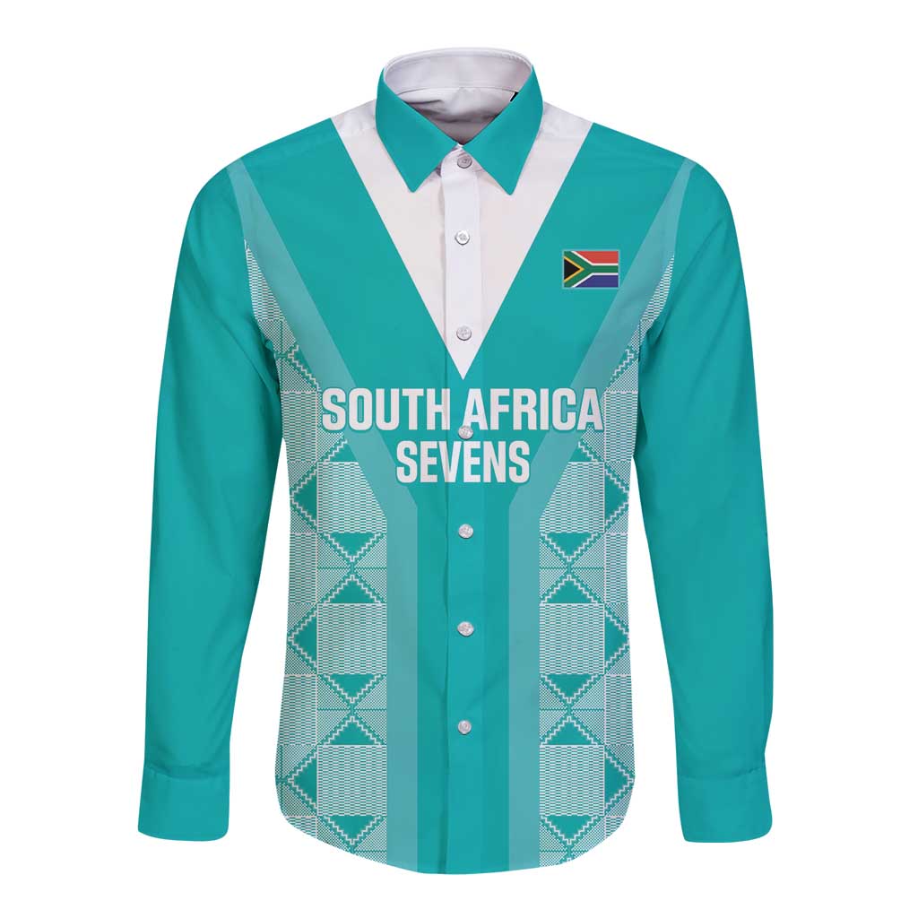 Custom South Africa Rugby Long Sleeve Button Shirt Go Champions Springboks - Teal Version