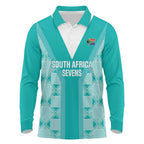 Custom South Africa Rugby Long Sleeve Polo Shirt Go Champions Springboks - Teal Version