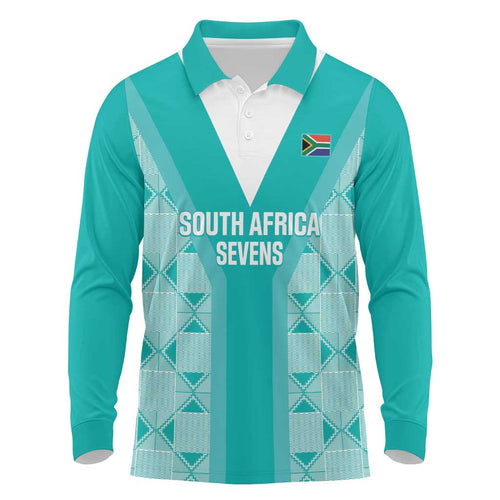 Custom South Africa Rugby Long Sleeve Polo Shirt Go Champions Springboks - Teal Version