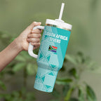 Custom South Africa Rugby Tumbler With Handle Go Champions Springboks - Teal Version
