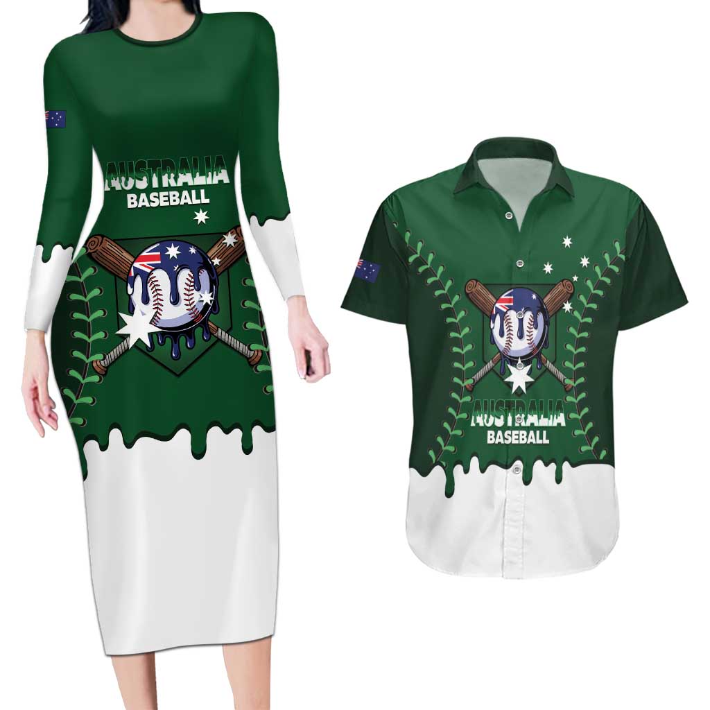 Australia 2026 Baseball Custom Couples Matching Long Sleeve Bodycon Dress and Hawaiian Shirt Go Aussie Drip Style