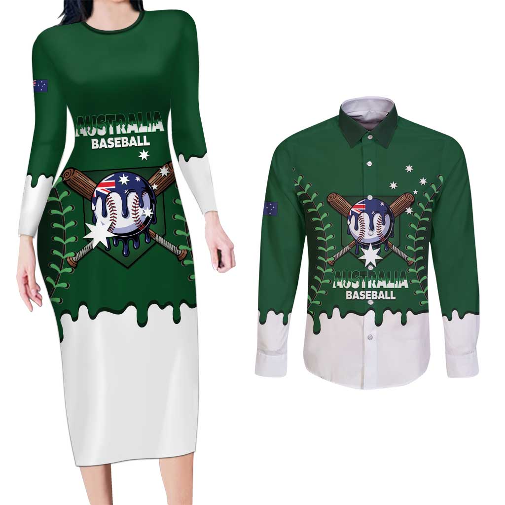 Australia 2026 Baseball Custom Couples Matching Long Sleeve Bodycon Dress and Long Sleeve Button Shirt Go Aussie Drip Style