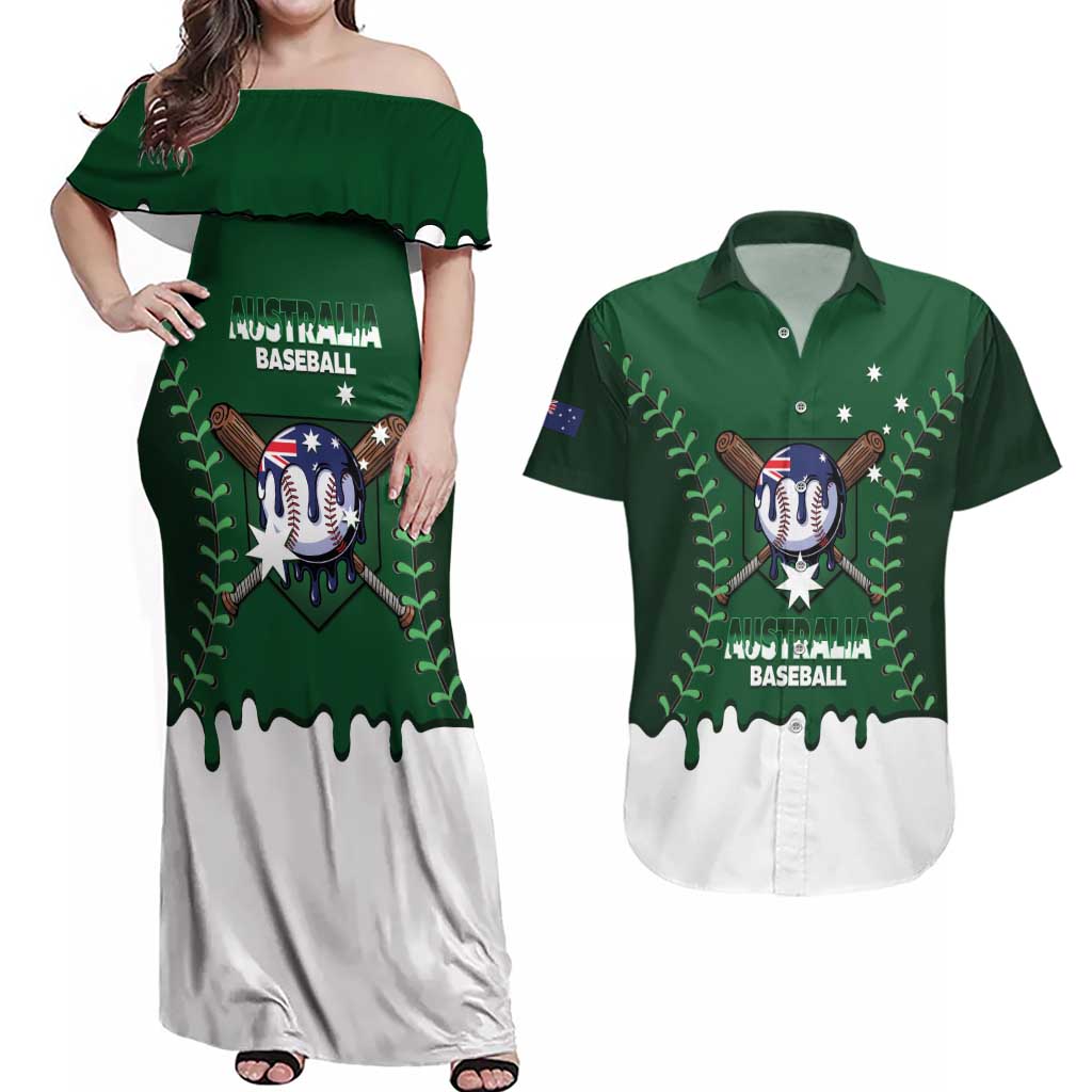 Australia 2026 Baseball Custom Couples Matching Off Shoulder Maxi Dress and Hawaiian Shirt Go Aussie Drip Style