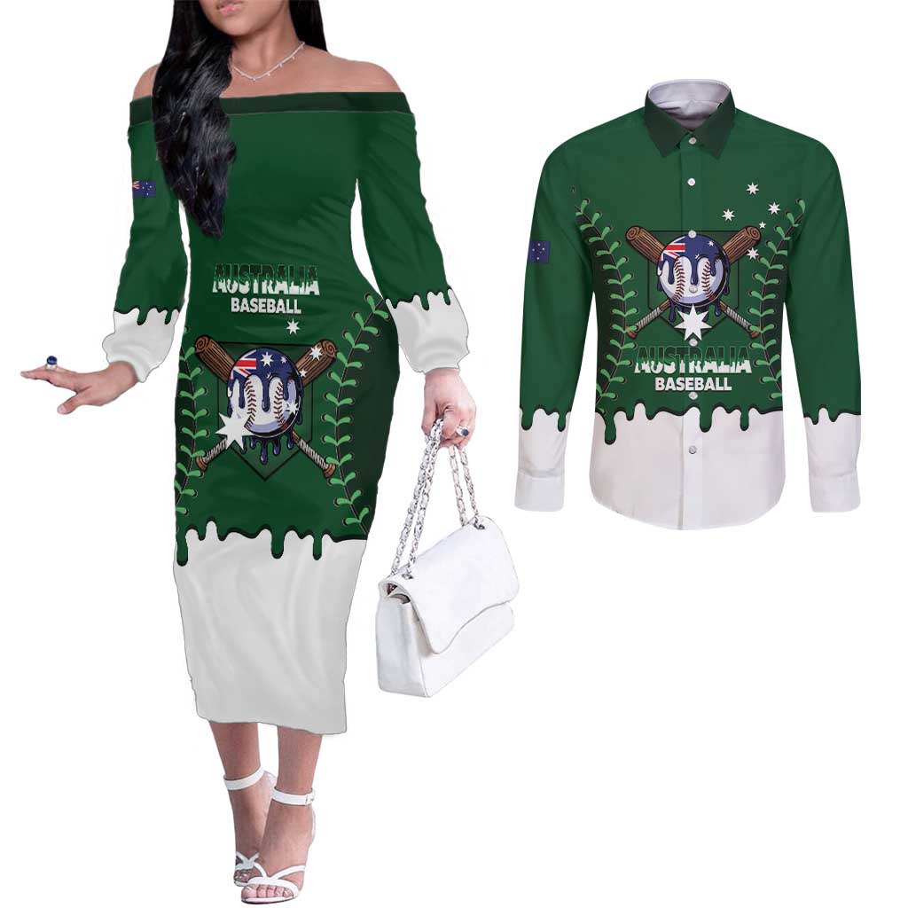 Australia 2026 Baseball Custom Couples Matching Off The Shoulder Long Sleeve Dress and Long Sleeve Button Shirt Go Aussie Drip Style