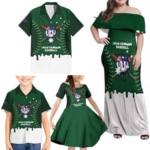 Australia 2026 Baseball Custom Family Matching Off Shoulder Maxi Dress and Hawaiian Shirt Go Aussie Drip Style