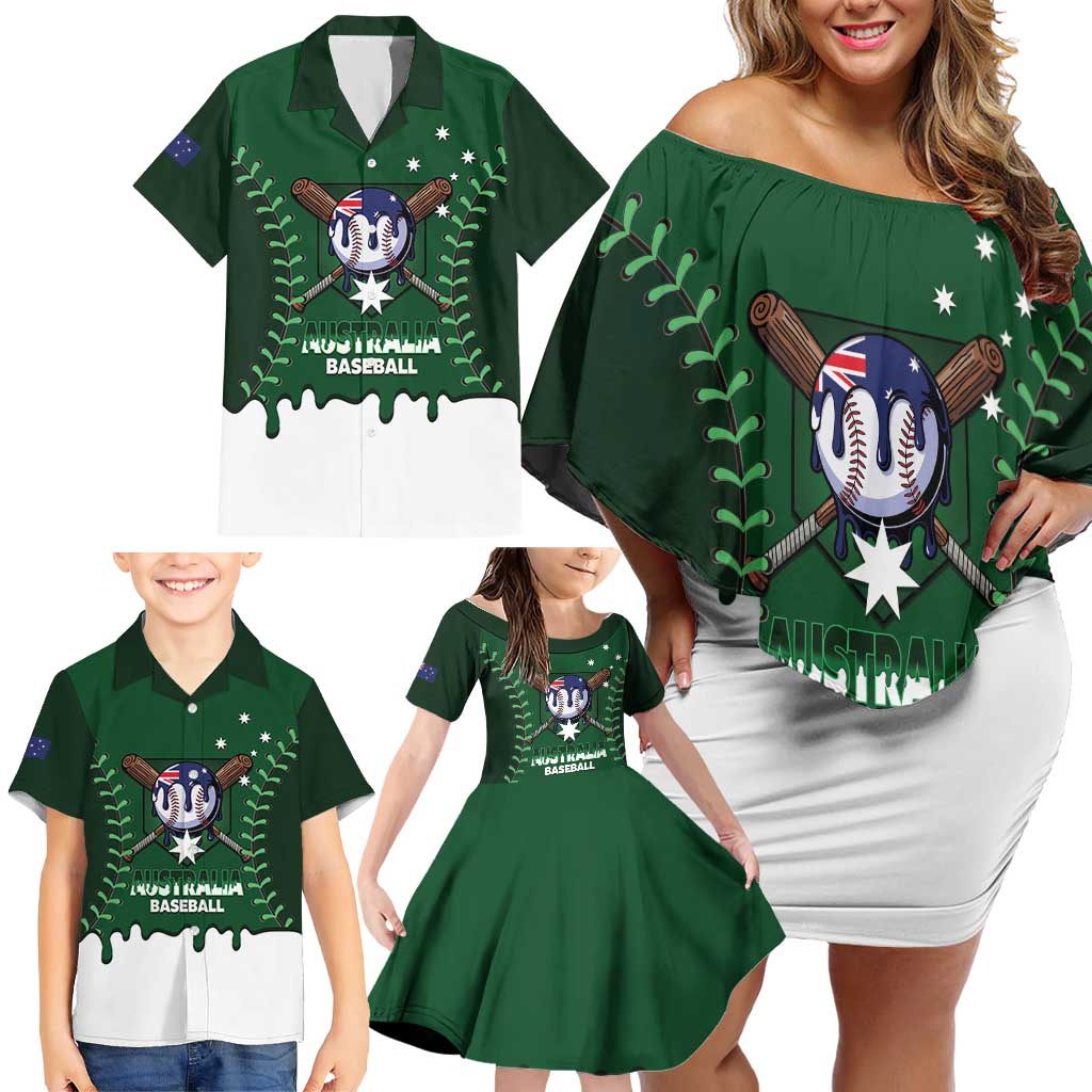 Australia 2026 Baseball Custom Family Matching Off Shoulder Short Dress and Hawaiian Shirt Go Aussie Drip Style