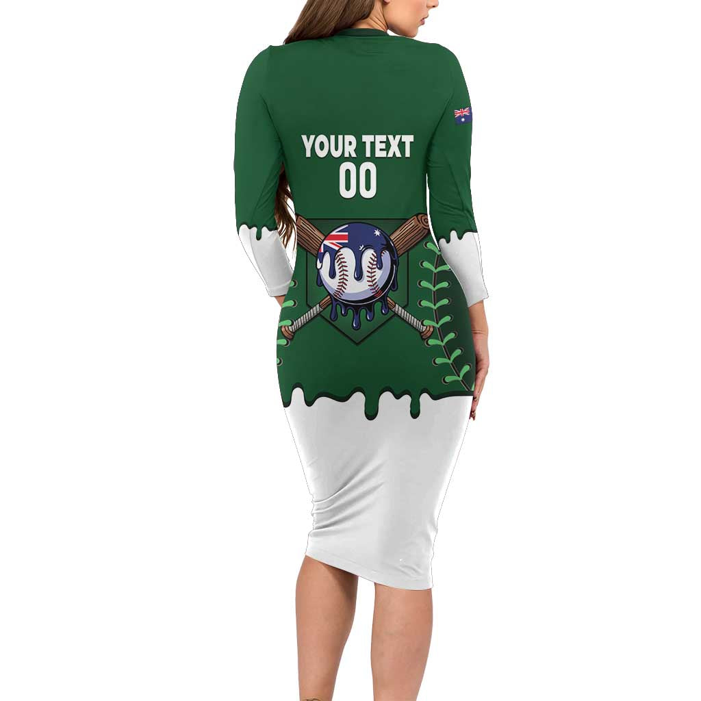Australia 2026 Baseball Custom Long Sleeve Bodycon Dress Go Aussie Drip Style
