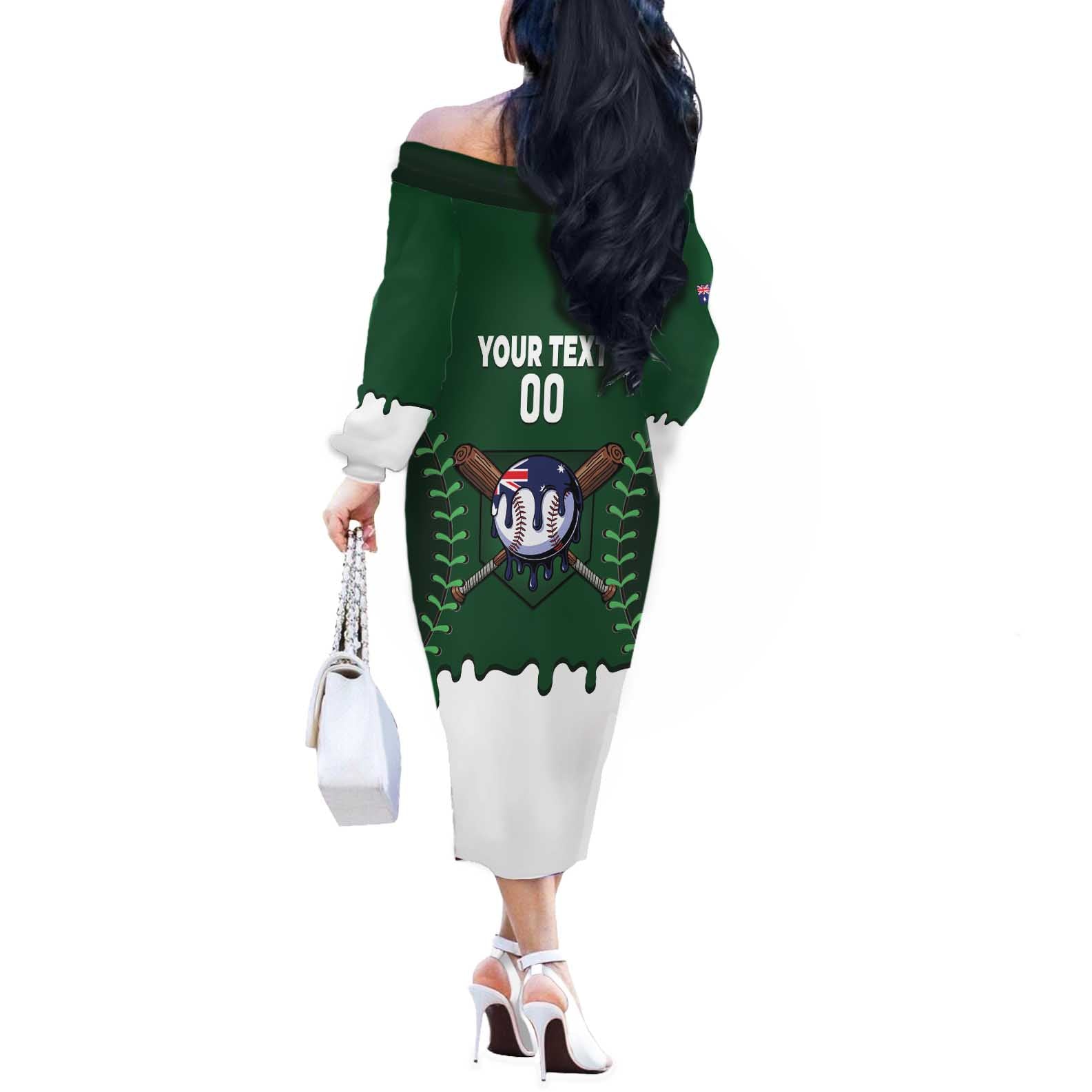 Australia 2026 Baseball Custom Off The Shoulder Long Sleeve Dress Go Aussie Drip Style