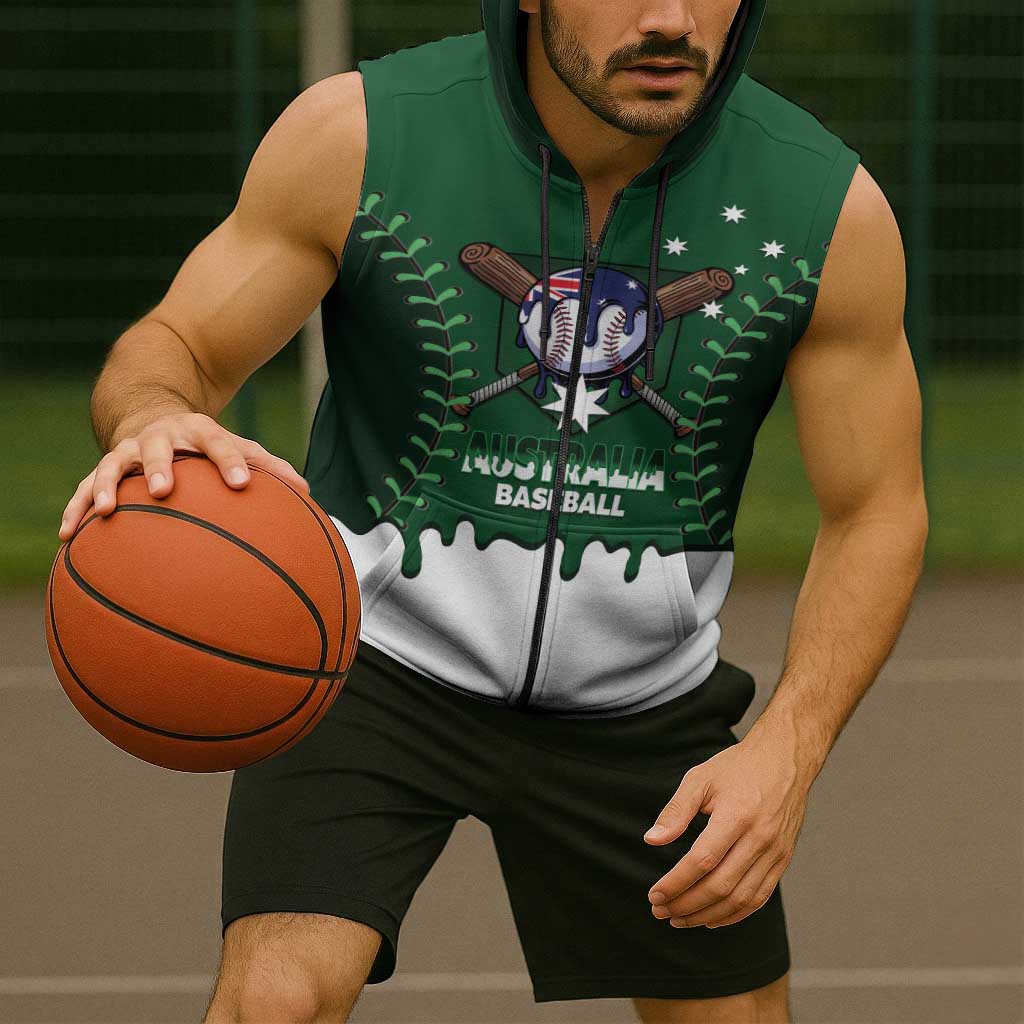 Australia 2026 Baseball Custom Sleeveless Zip Hoodie Go Aussie Drip Style