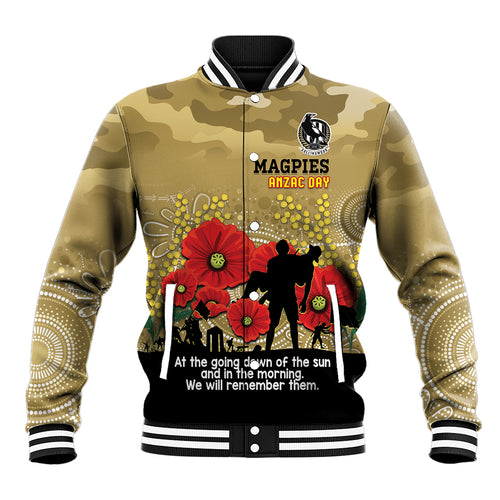 Custom Collingwood Football ANZAC Baseball Jacket Gallipoli Camouflage With Poppies