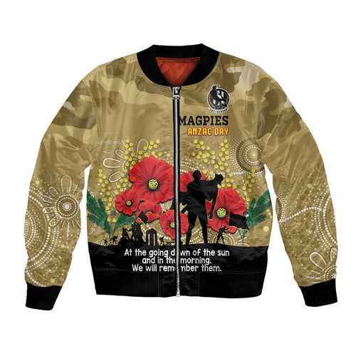 Custom Collingwood Football ANZAC Bomber Jacket Gallipoli Camouflage With Poppies