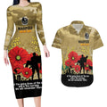 Custom Collingwood Football ANZAC Couples Matching Long Sleeve Bodycon Dress and Hawaiian Shirt Gallipoli Camouflage With Poppies