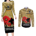 Custom Collingwood Football ANZAC Couples Matching Long Sleeve Bodycon Dress and Long Sleeve Button Shirt Gallipoli Camouflage With Poppies
