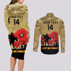 Custom Collingwood Football ANZAC Couples Matching Long Sleeve Bodycon Dress and Long Sleeve Button Shirt Gallipoli Camouflage With Poppies