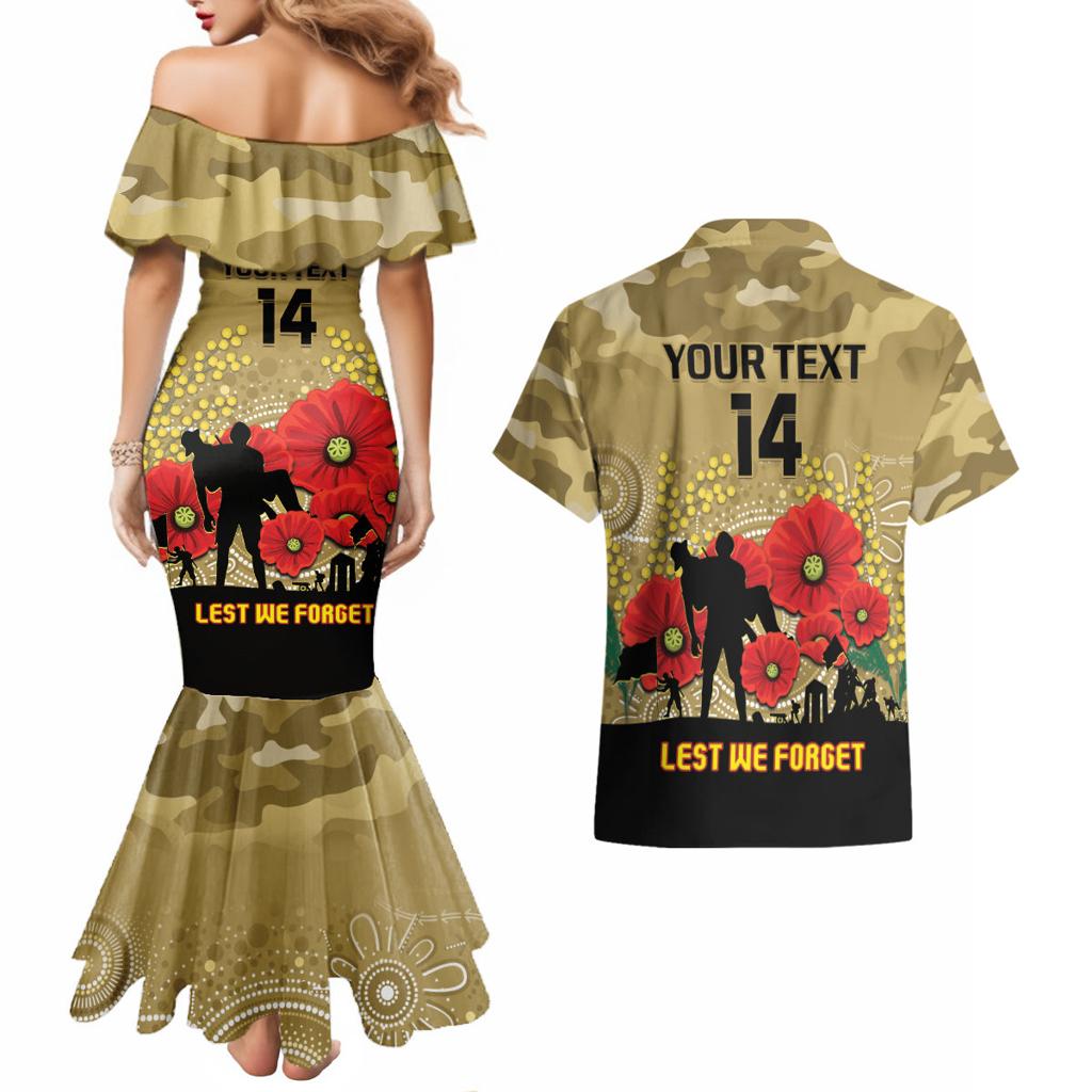 Custom Collingwood Football ANZAC Couples Matching Mermaid Dress and Hawaiian Shirt Gallipoli Camouflage With Poppies