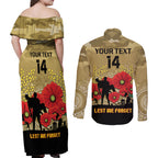 Custom Collingwood Football ANZAC Couples Matching Off Shoulder Maxi Dress and Long Sleeve Button Shirt Gallipoli Camouflage With Poppies