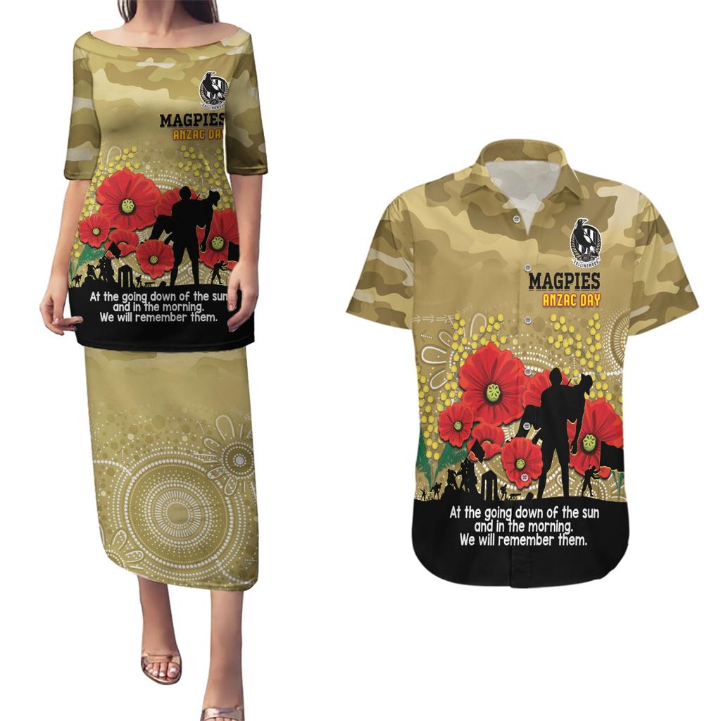 Custom Collingwood Football ANZAC Couples Matching Puletasi and Hawaiian Shirt Gallipoli Camouflage With Poppies