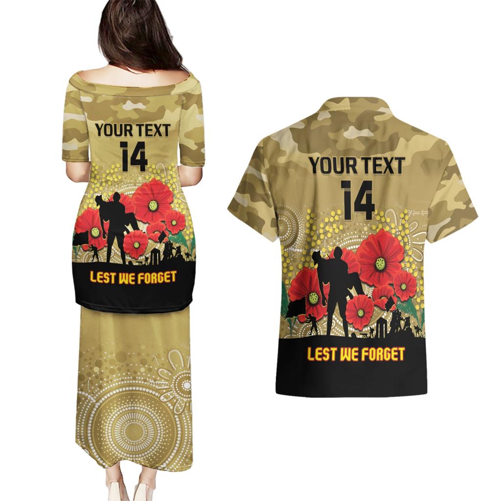 Custom Collingwood Football ANZAC Couples Matching Puletasi and Hawaiian Shirt Gallipoli Camouflage With Poppies