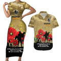 Custom Collingwood Football ANZAC Couples Matching Short Sleeve Bodycon Dress and Hawaiian Shirt Gallipoli Camouflage With Poppies