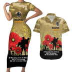 Custom Collingwood Football ANZAC Couples Matching Short Sleeve Bodycon Dress and Hawaiian Shirt Gallipoli Camouflage With Poppies