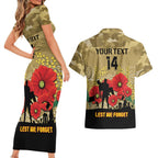 Custom Collingwood Football ANZAC Couples Matching Short Sleeve Bodycon Dress and Hawaiian Shirt Gallipoli Camouflage With Poppies